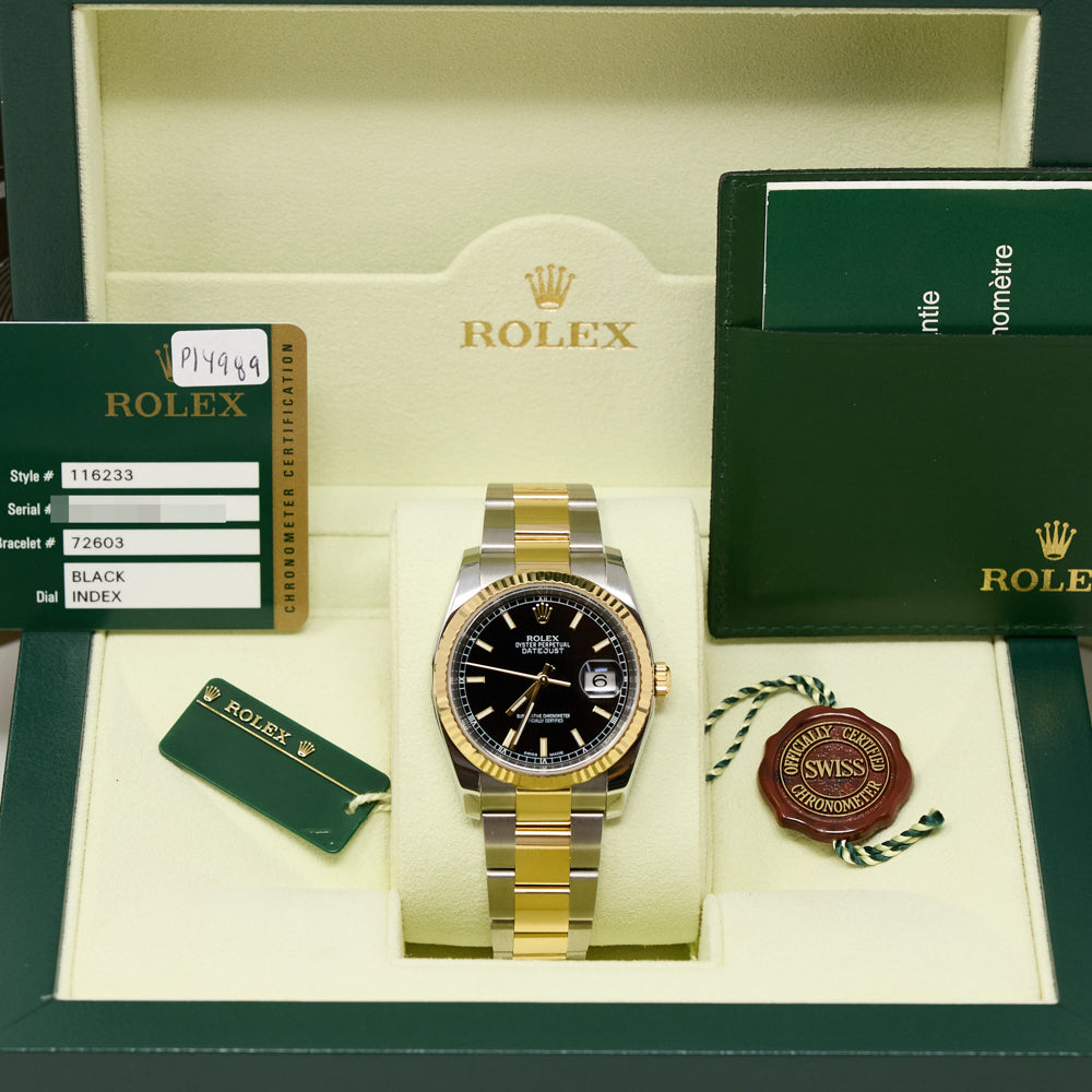 Rolex Datejust Black Dial on Oyster 116233 Complete 2013