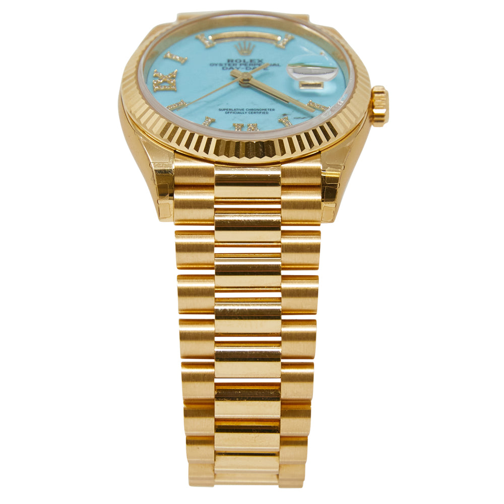 Rolex Day-Date 36 Turquoise Diamond Index Roman 9 Dial on Presidential 128238 Complete 2019