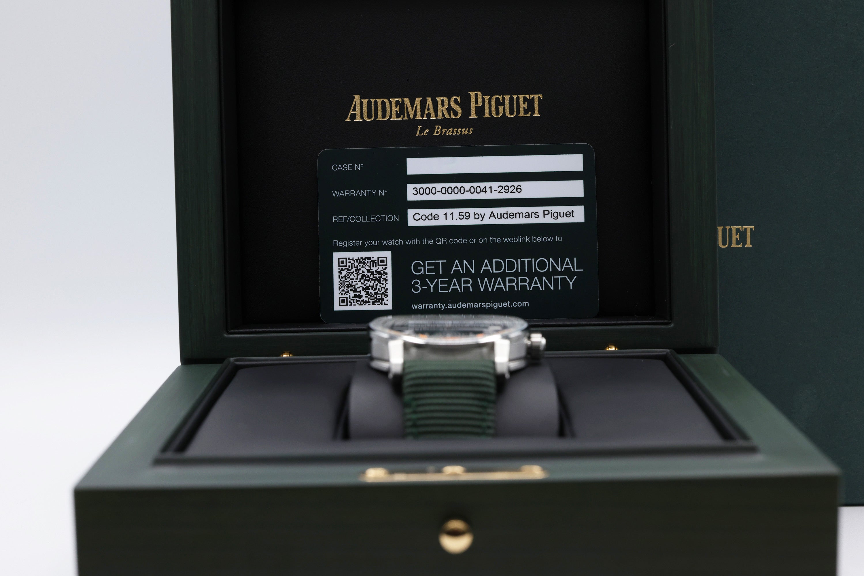 Audemars Piguet Code 11.59 Selfwinding Green Dial on Green rubber-coated strap with stainless steel pin buckle. 15210ST.OO.A056KB.01 Complete 2025