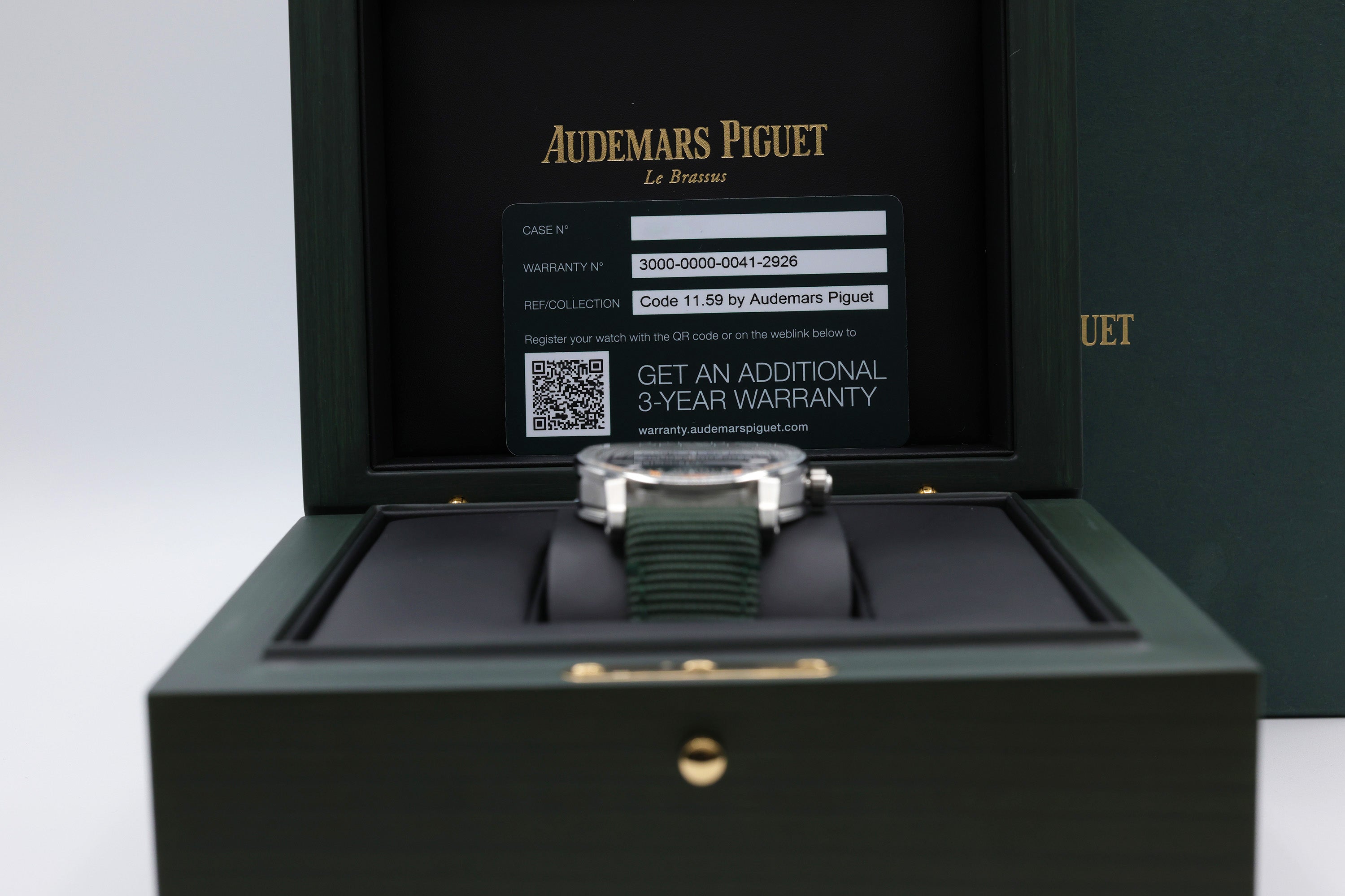 Audemars Piguet Code 11.59 Selfwinding Green Dial on Green rubber-coated strap with stainless steel pin buckle. 15210ST.OO.A056KB.01 Complete 2025