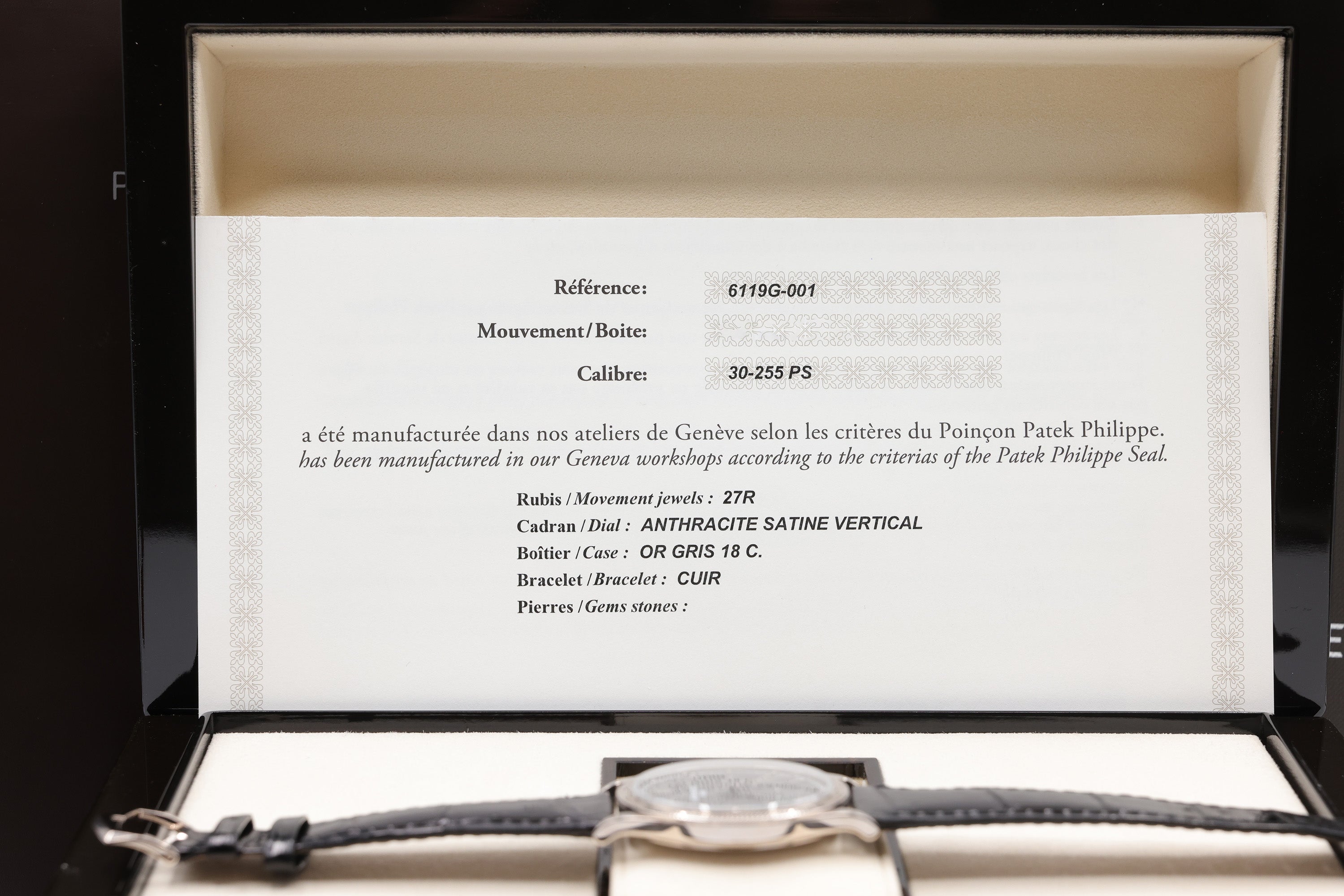 Patek Philippe Calatrava Charcoal Gray Dial on Strap 6119G-001 Complete 2024