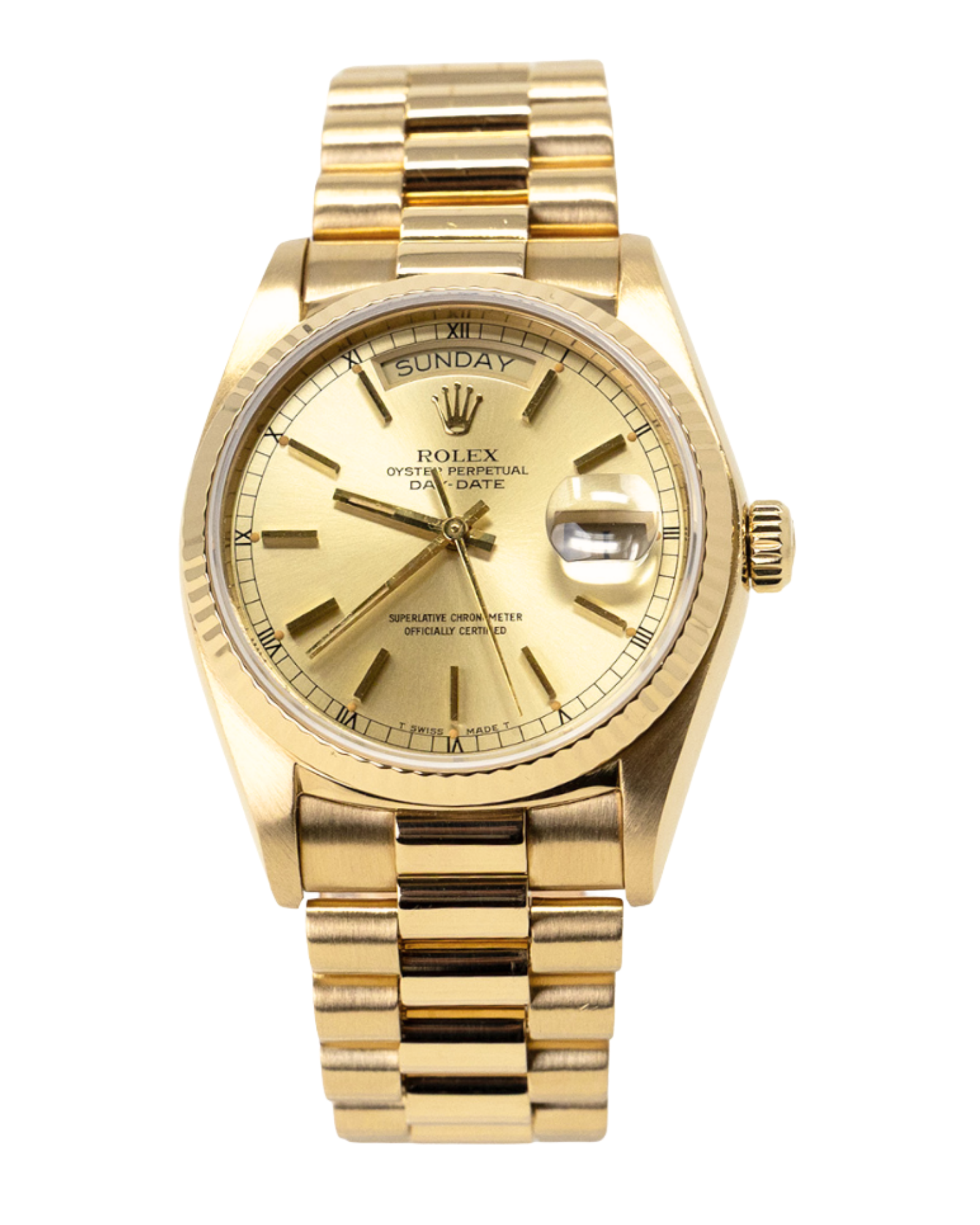 Rolex Day-Date 36mm Champagne Stick Dial on President 18038
