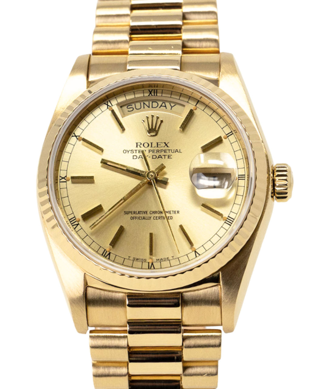 Rolex Day-Date 36mm Champagne Stick Dial on President 18038