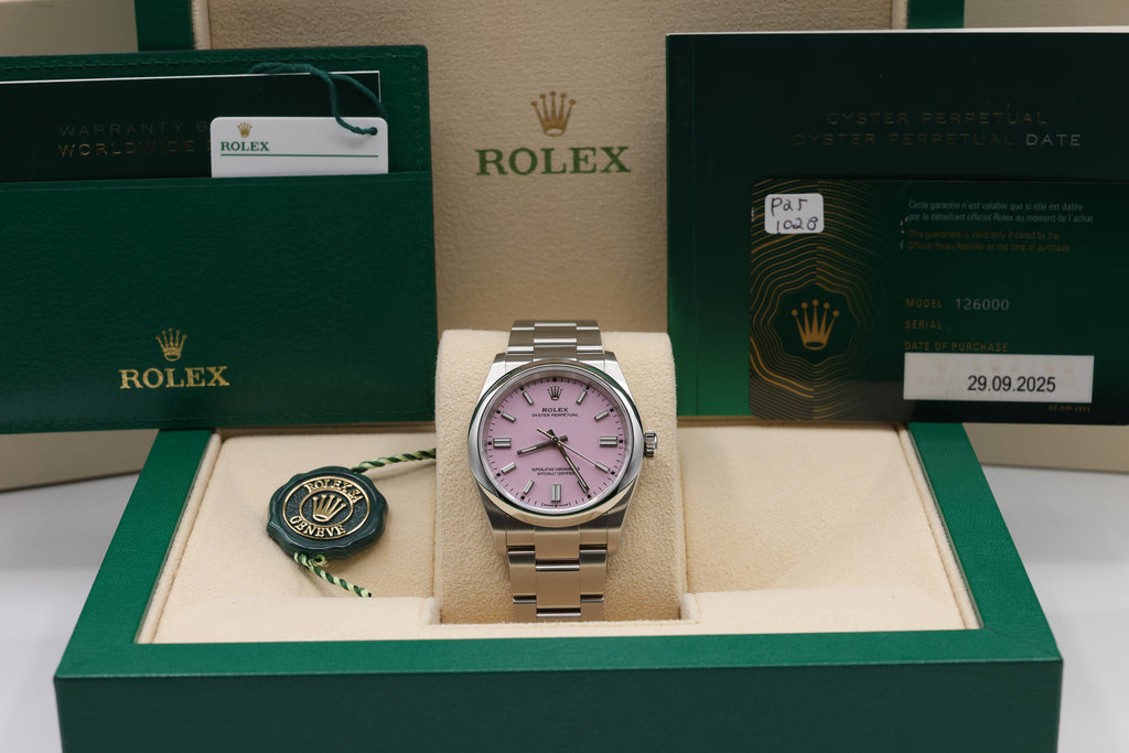 Rolex Oyster Perpetual 36 Candy Pink Index Dial on Oyster 126000 Complete 2025