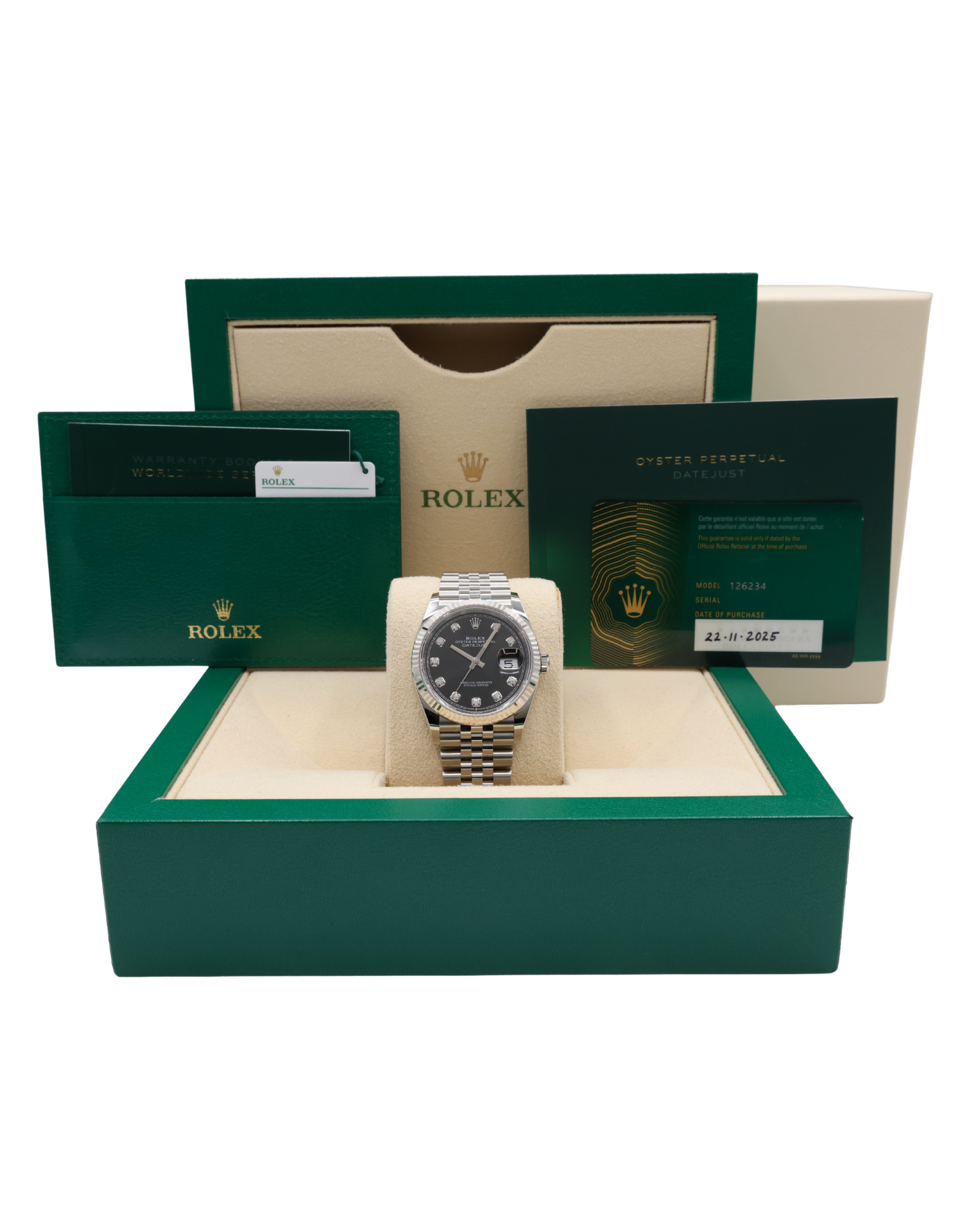 Rolex Datejust Black Diamond Dial on Jubilee 126234 Complete 2025