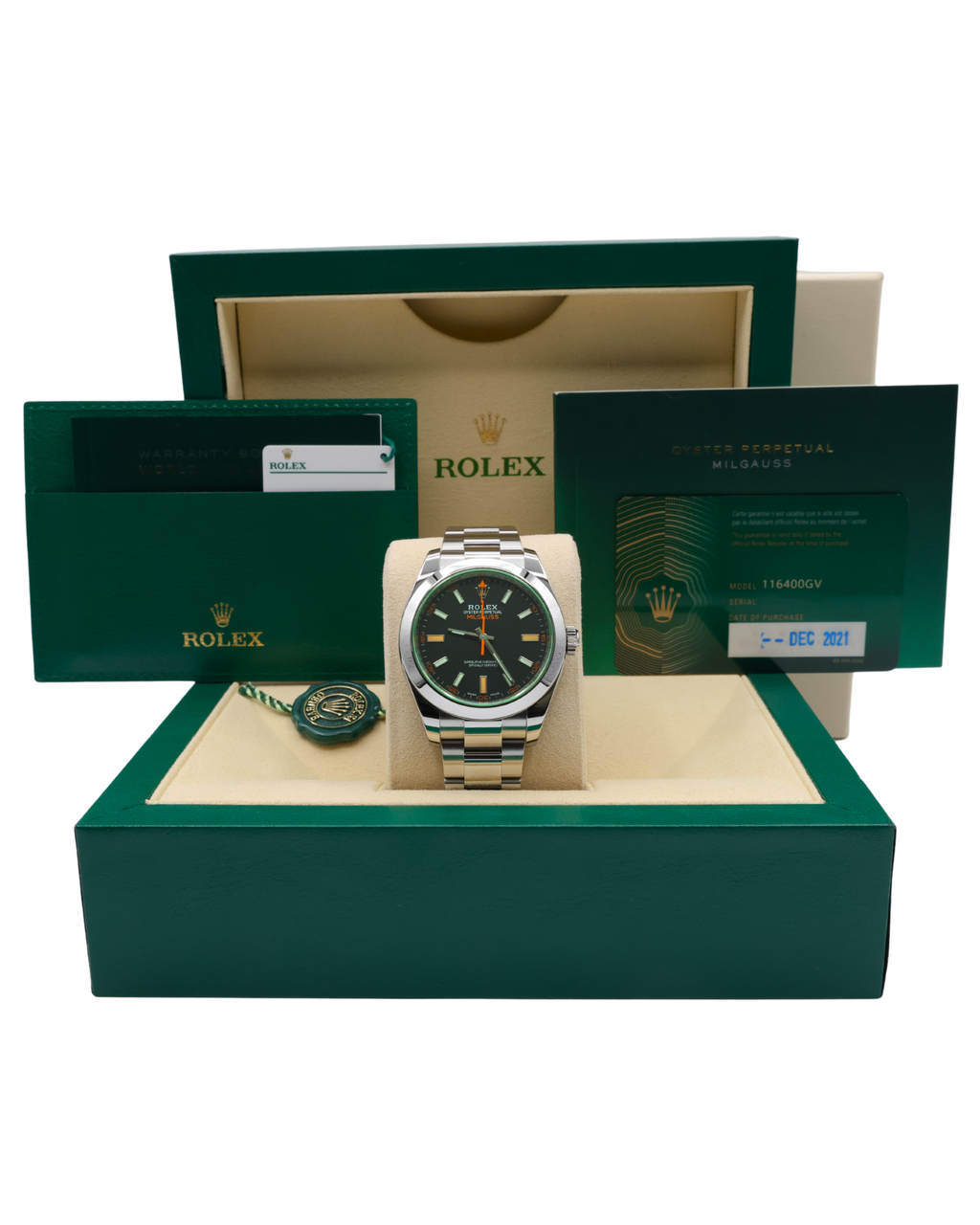 Rolex Milgauss Black Dial on Oyster 116400GV Complete 2021