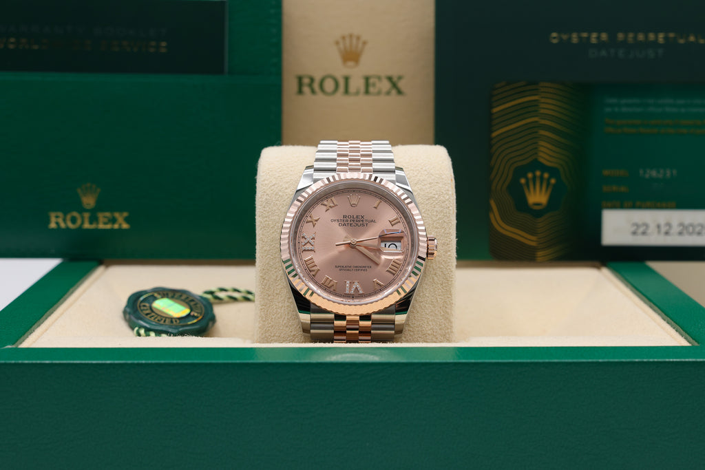 Rolex Datejust 36 Rose Roman Dial on Jubilee 126231 Complete 2025