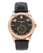 Patek Philippe Complications - Annual Calendar - Moon Phases Olive Green Sunburst Dial on Alligator leather with square scales, hand-stitched, patinated two-tone green 5205R-011 Complete 2024