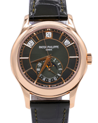 Patek Philippe Complications - Annual Calendar - Moon Phases Olive Green Sunburst Dial on Alligator leather with square scales, hand-stitched, patinated two-tone green 5205R-011 Complete 2024