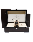 Patek Philippe Complications - Annual Calendar - Moon Phases Olive Green Sunburst Dial on Alligator leather with square scales, hand-stitched, patinated two-tone green 5205R-011 Complete 2024