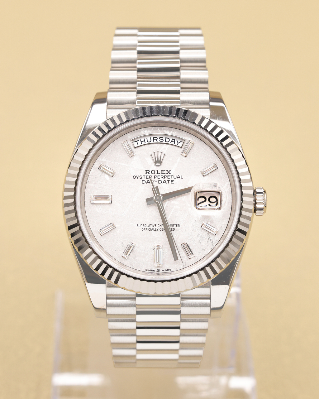 Rolex Day-Date 40 Meteorite Baguette Diamond Dial on President 228239 Complete 2020