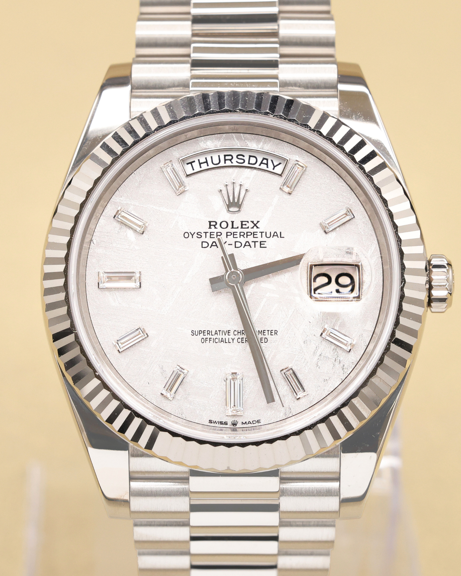 Rolex Day-Date 40 Meteorite Baguette Diamond Dial on President 228239 Complete 2020