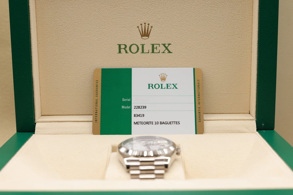 Rolex Day-Date 40 Meteorite Baguette Diamond Dial on President 228239 Complete 2020