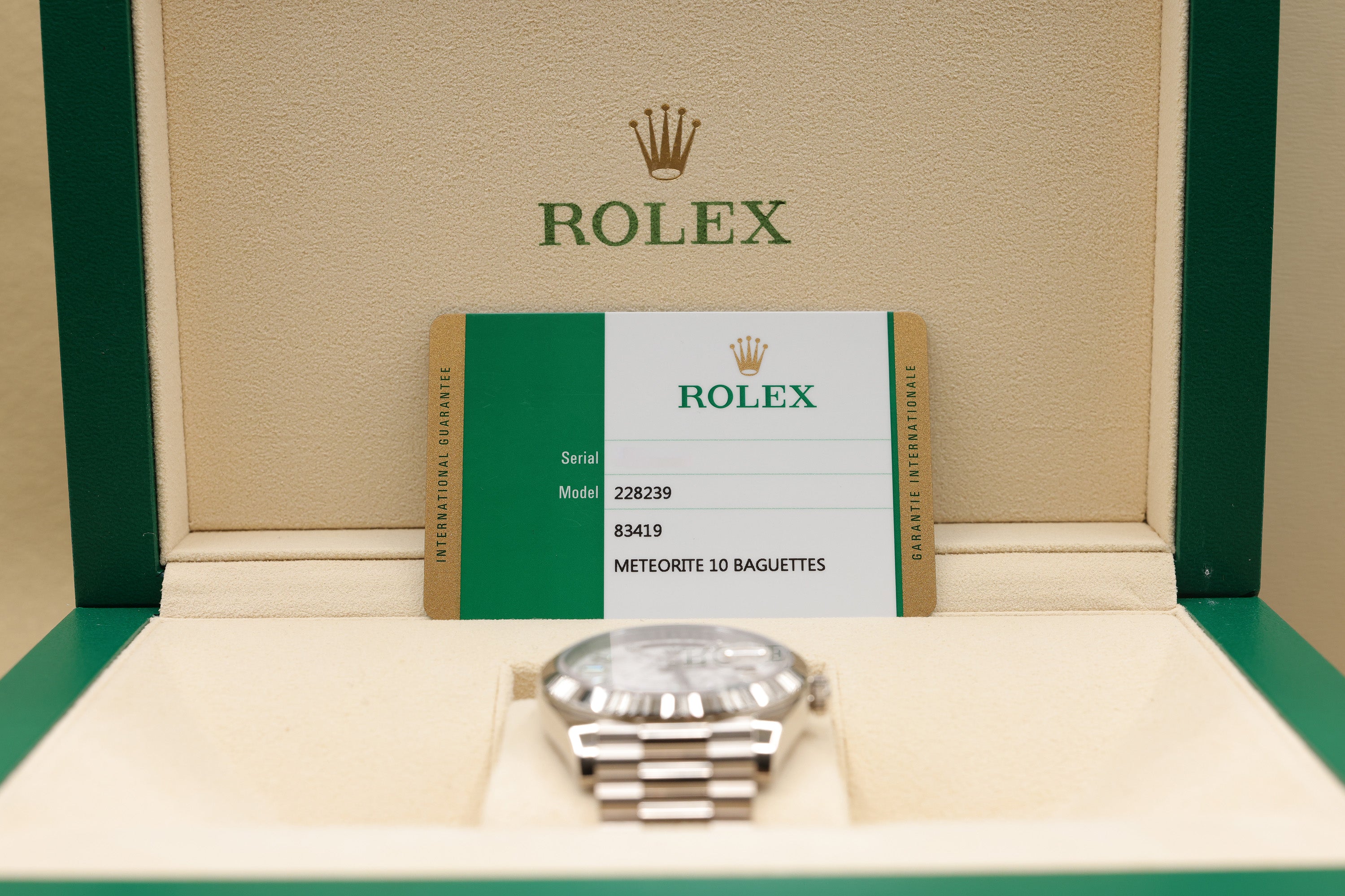 Rolex Day-Date 40 Meteorite Baguette Diamond Dial on President 228239 Complete 2020