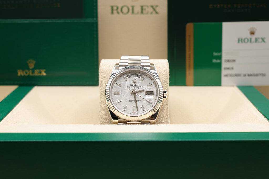 Rolex Day-Date 40 Meteorite Baguette Diamond Dial on President 228239 Complete 2020