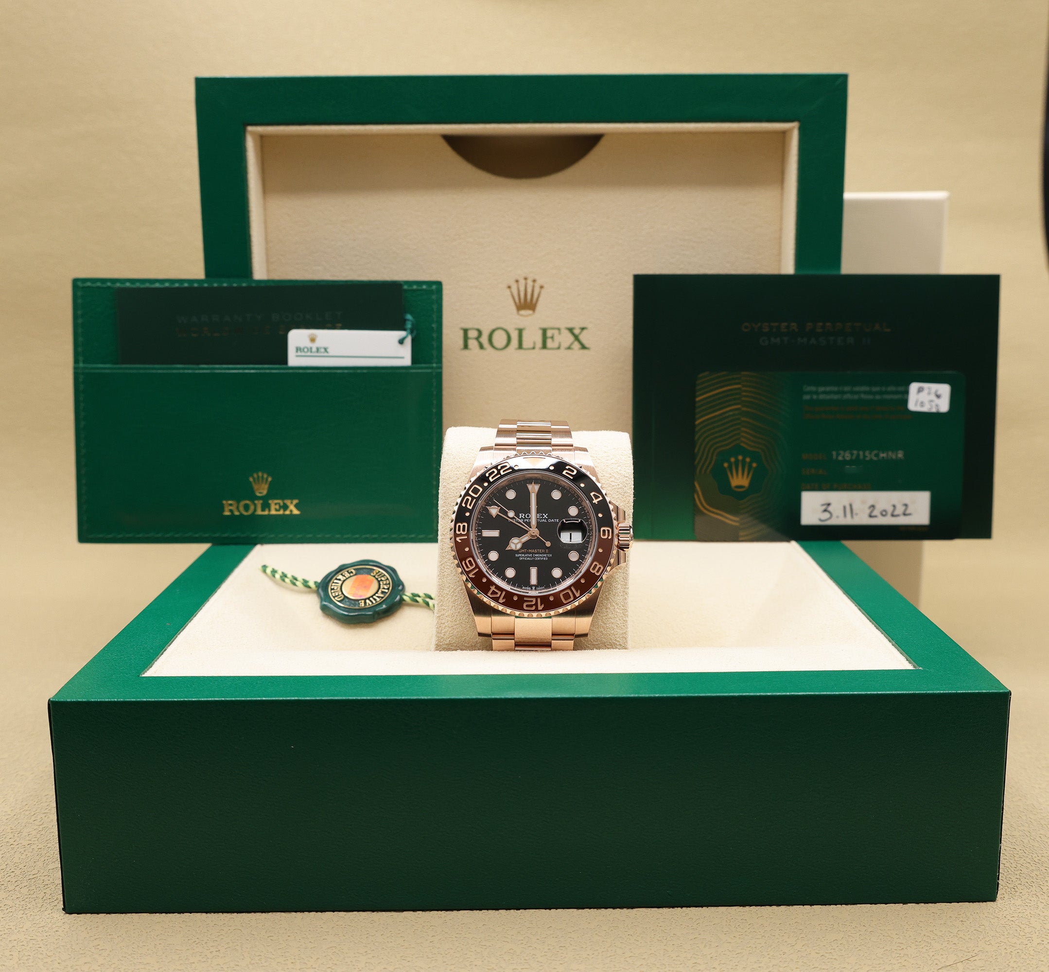 Rolex GMT-Master II "Root Beer" Black Dial on Oyster 126715CHNR Complete 2022