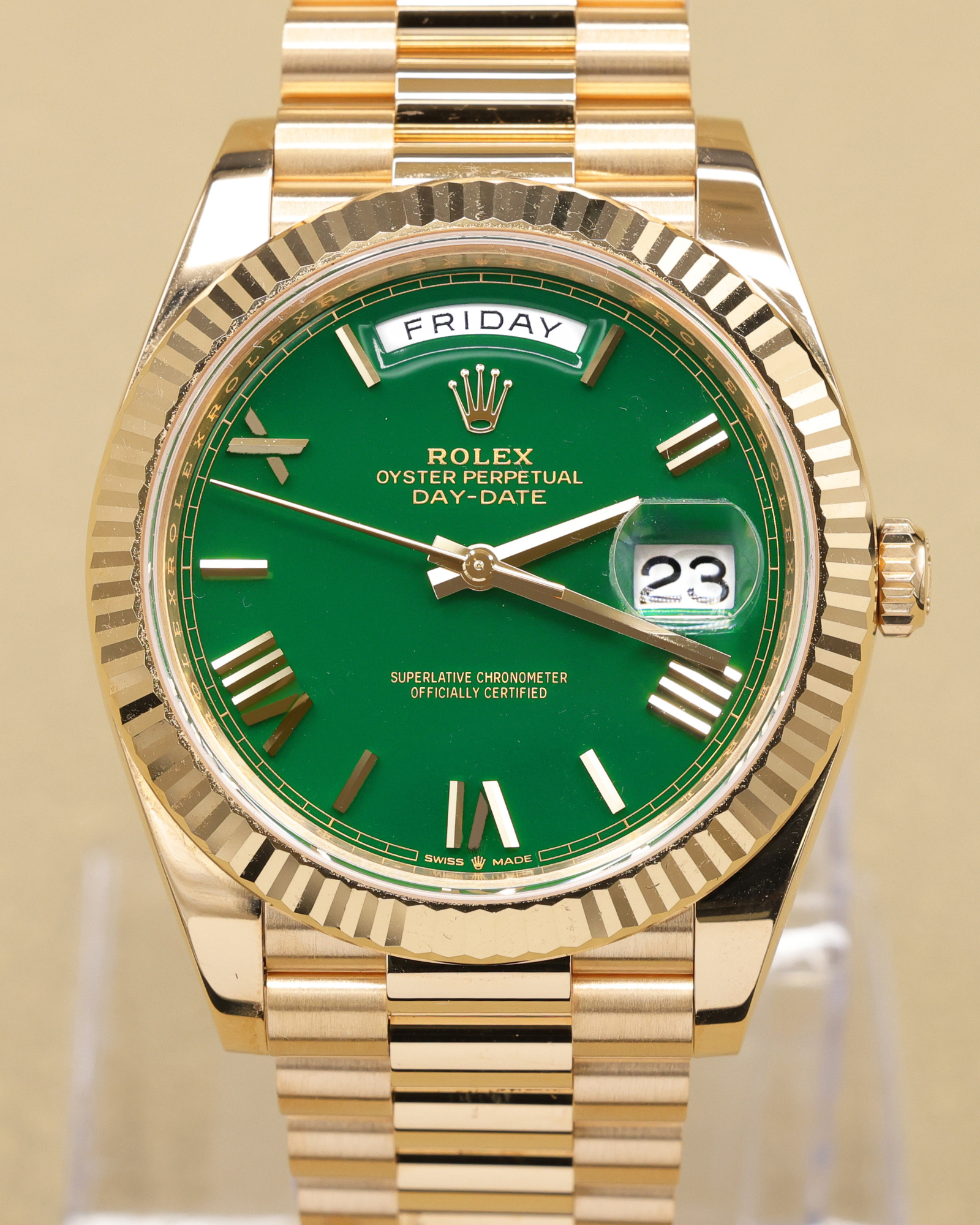 Rolex Day-Date 40 Green Roman Dial on President 228238 Complete 2024
