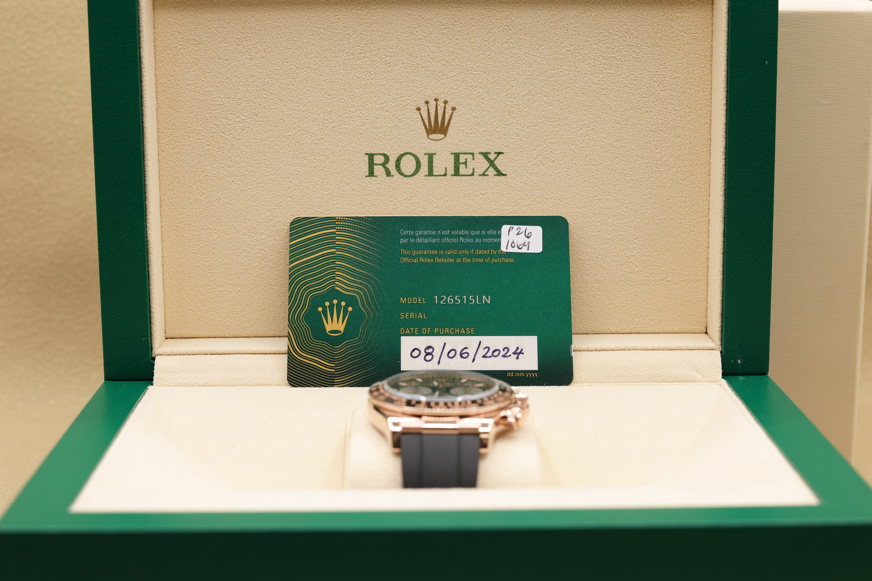 Rolex Daytona Black And Sundust Index Dial on Oysterflex 126515LN Complete 2024