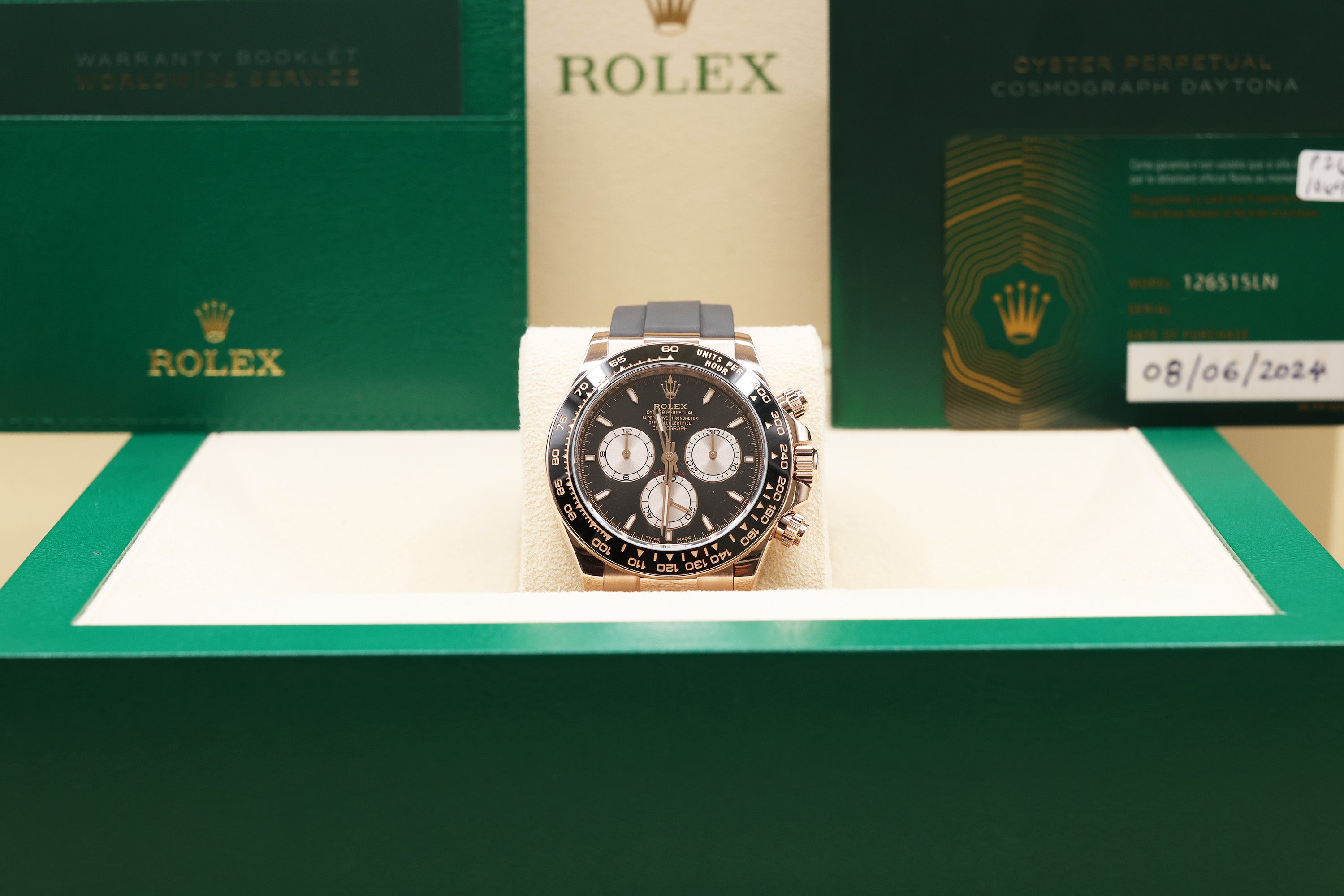 Rolex Daytona Black And Sundust Index Dial on Oysterflex 126515LN Complete 2024