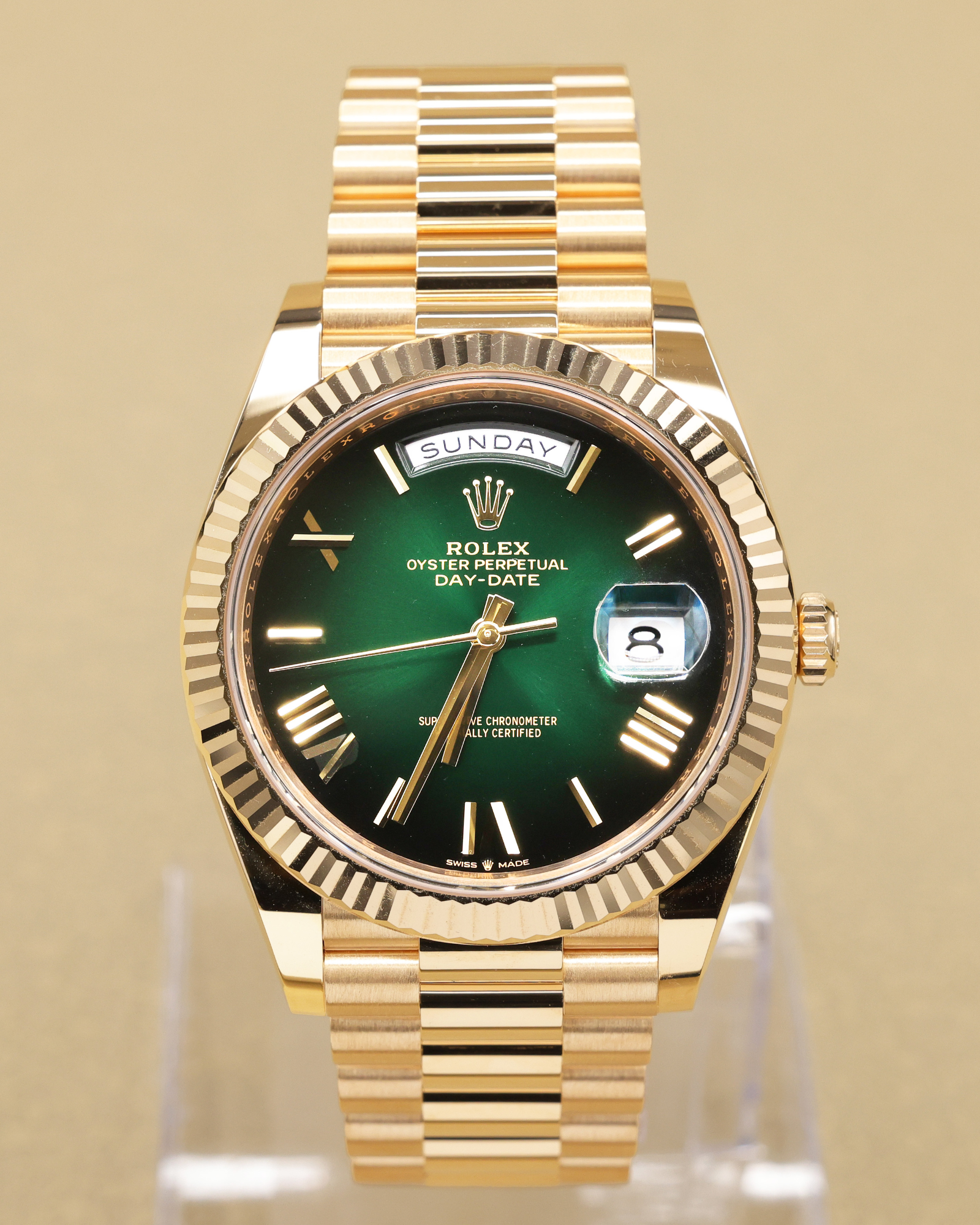 Rolex Day-Date 40 Green Ombre Roman Dial on Presidential 228238 Complete 2026