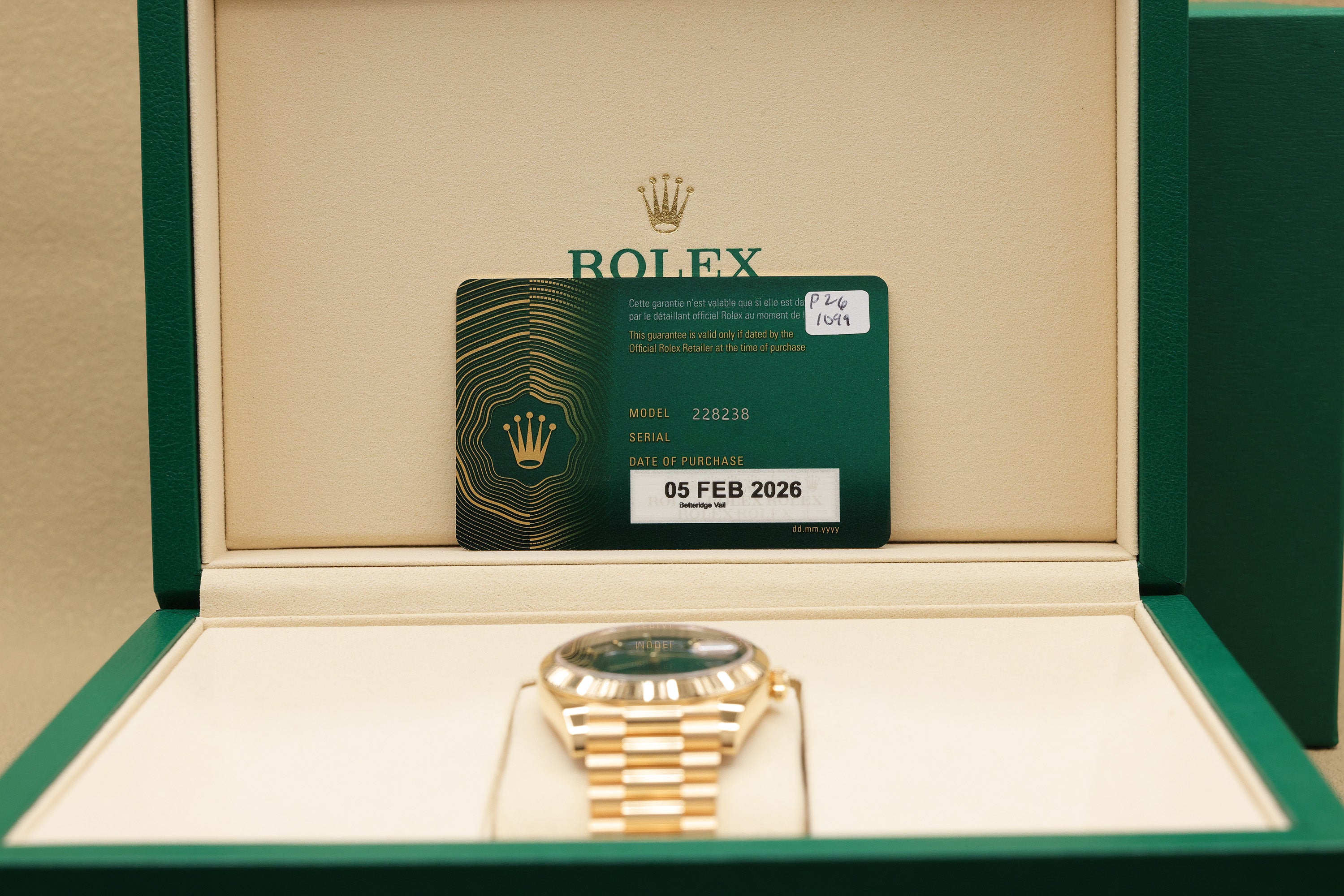 Rolex Day-Date 40 Green Ombre Roman Dial on Presidential 228238 Complete 2026