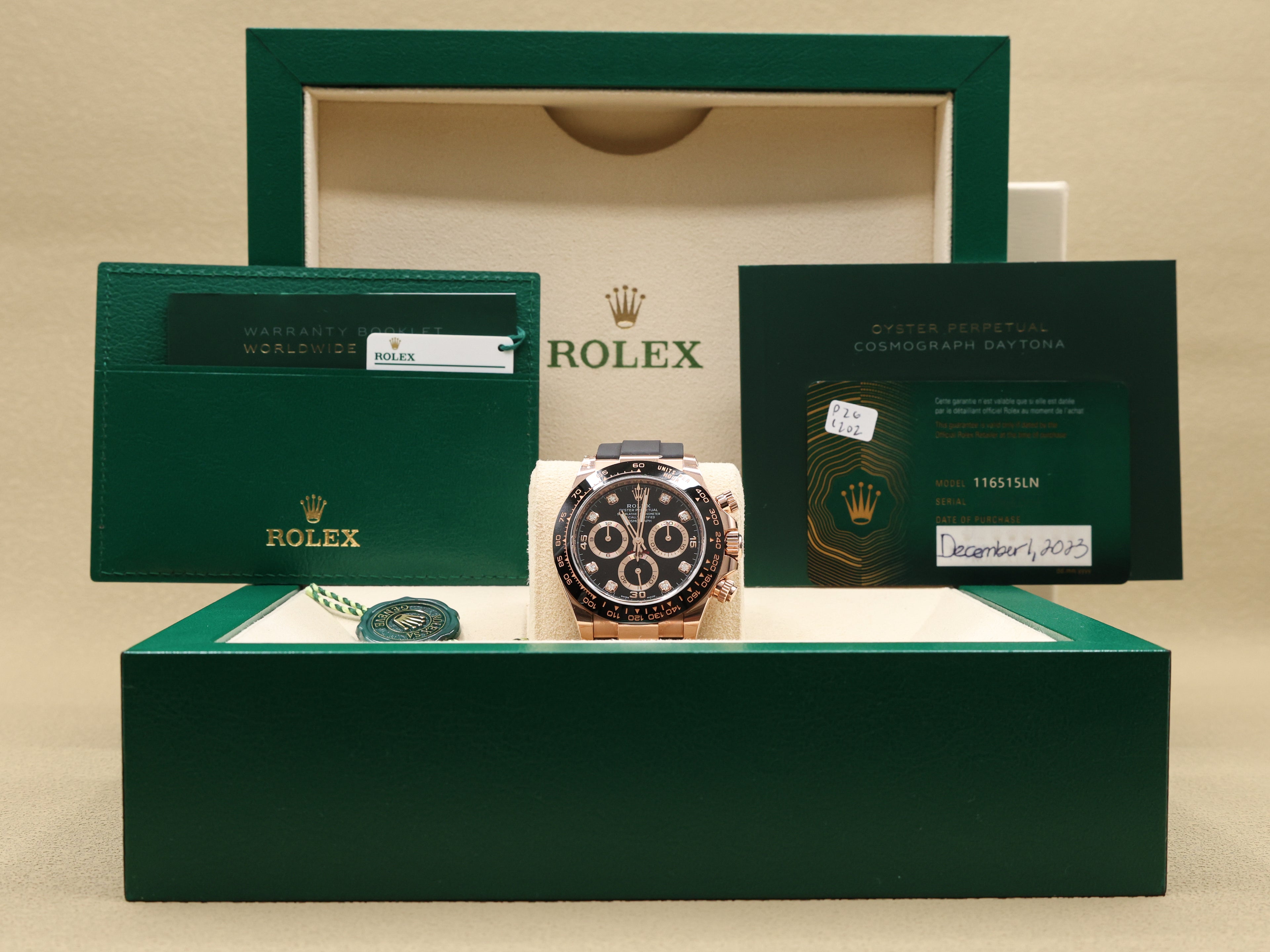 Rolex Daytona Black Diamond Dial on Oysterflex 116515LN Complete 2023