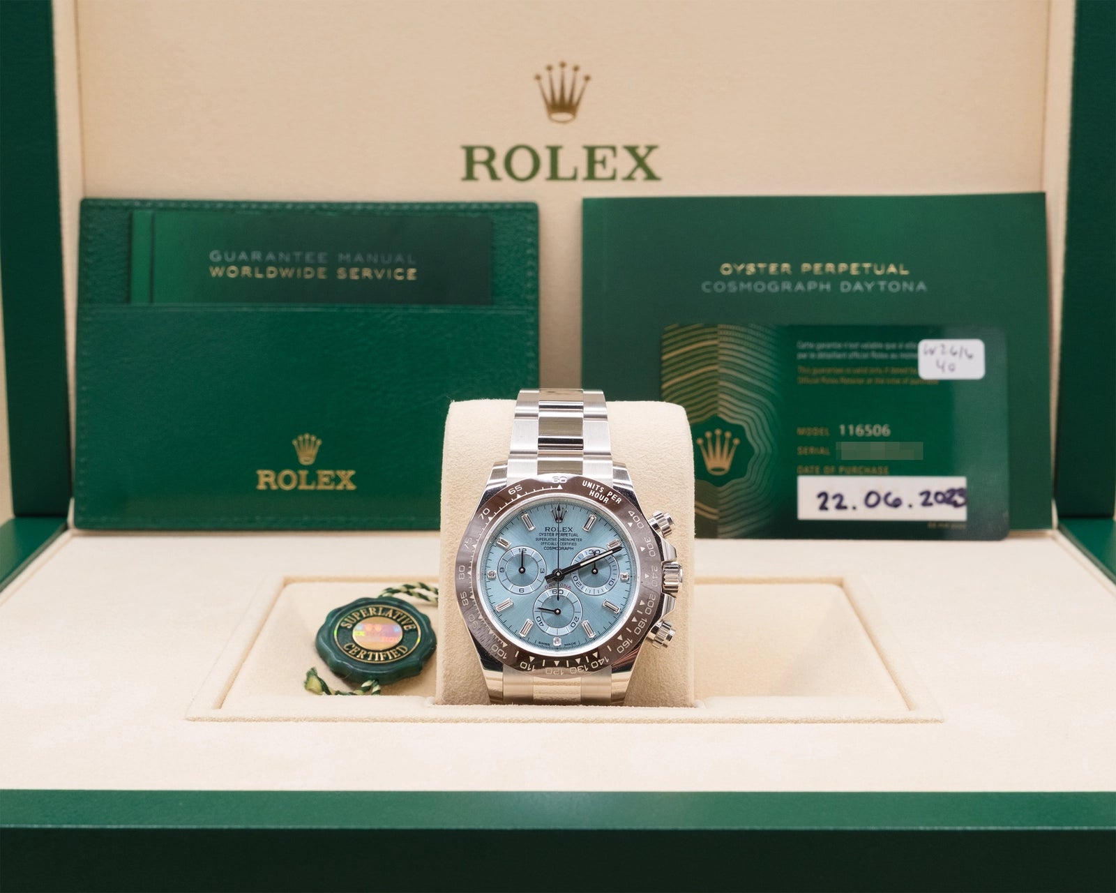 Rolex Daytona Ice Blue Diamond Dial on Oyster 116506 Complete 2023
