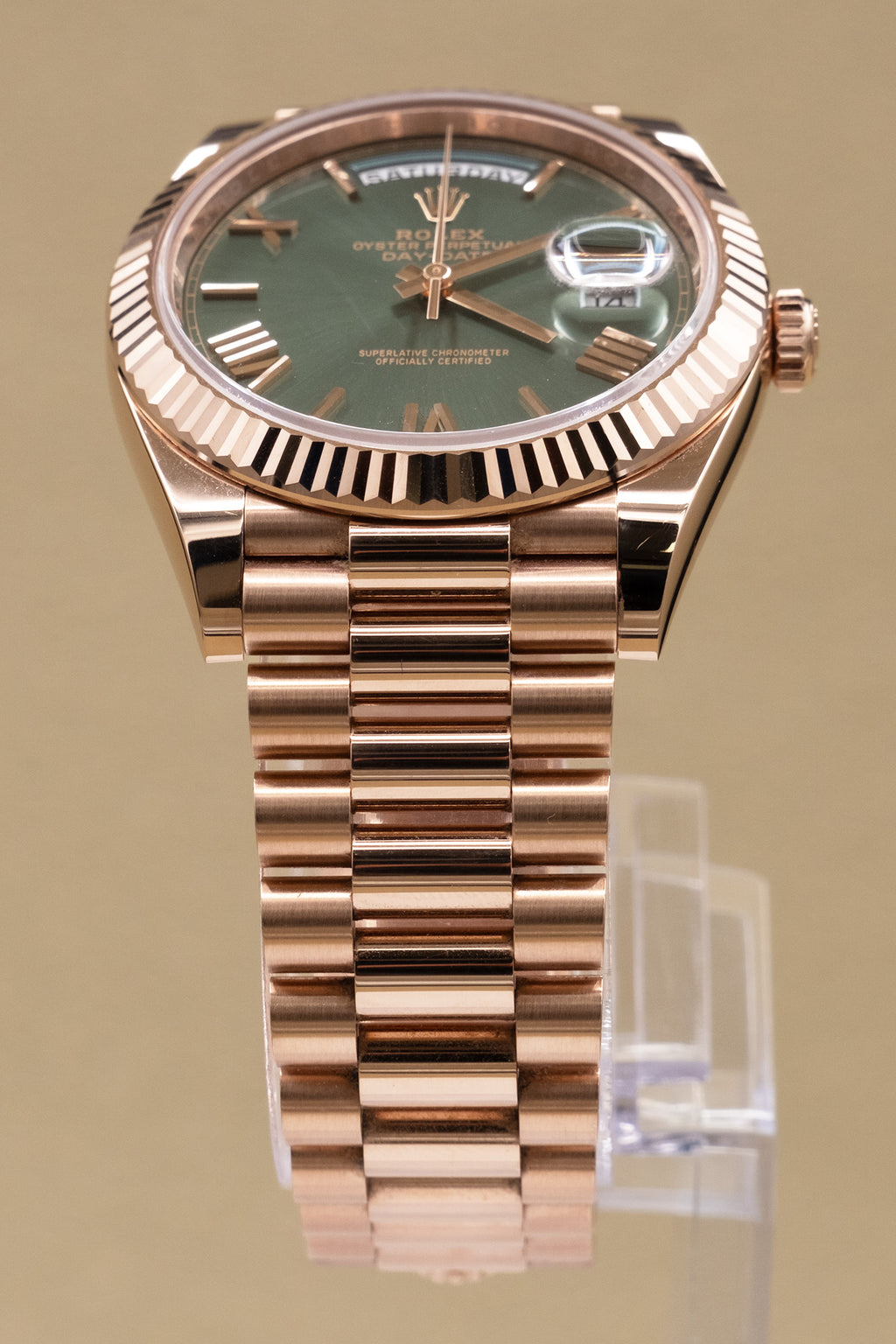 Rolex Day-Date 40 Olive Green Roman Dial on President 228235 Complete 2022