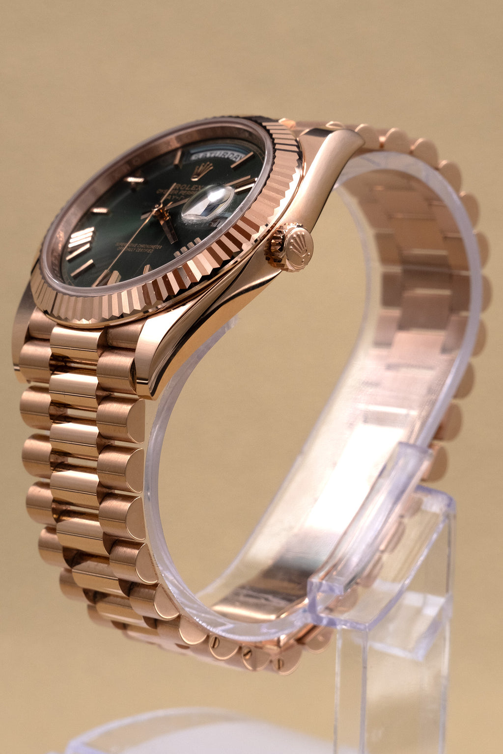 Rolex Day-Date 40 Olive Green Roman Dial on President 228235 Complete 2022