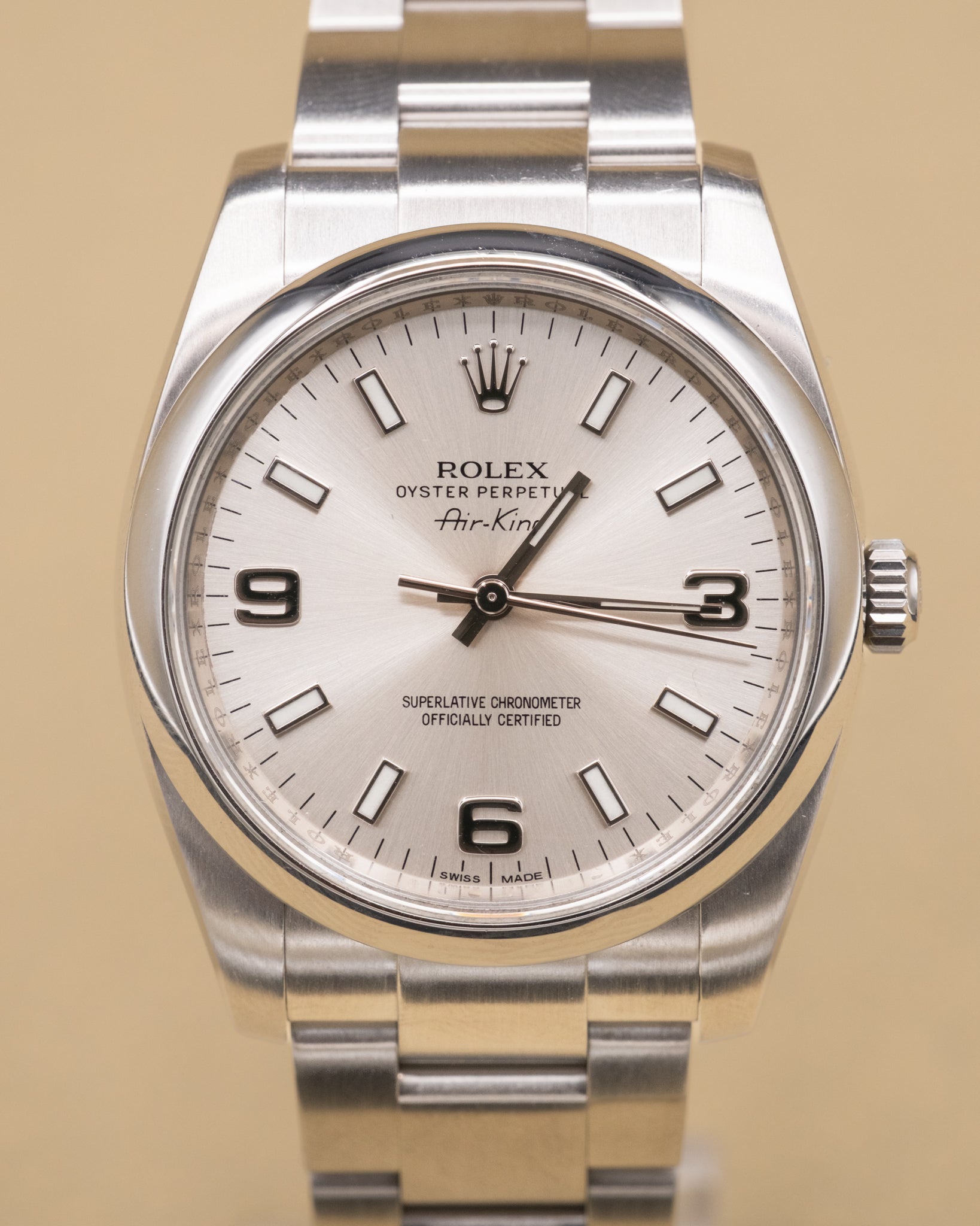 Rolex Airking Silver Stick Dial on Oyster 114200