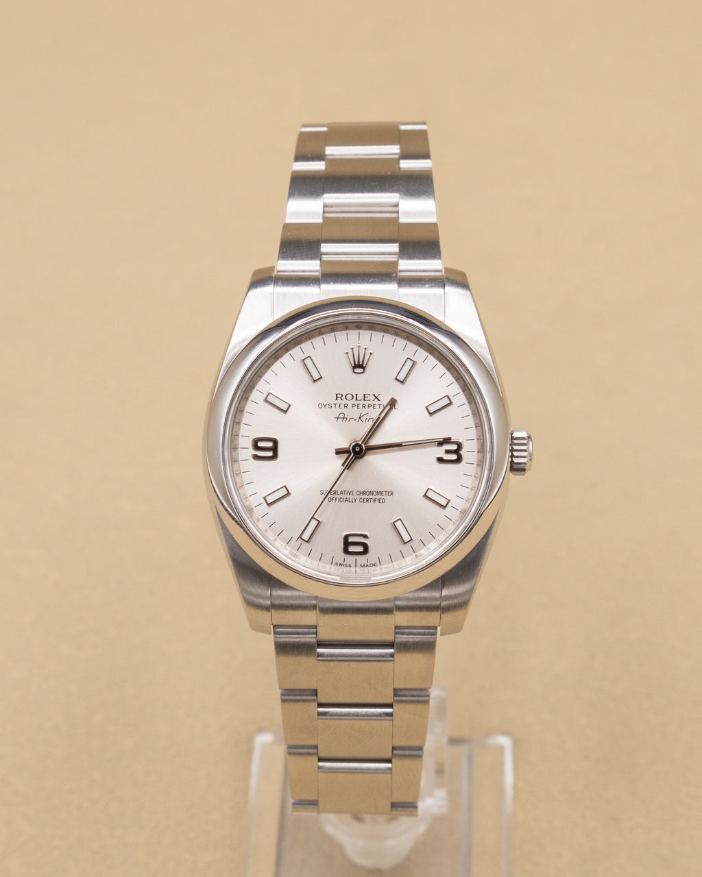 Rolex Airking Silver Stick Dial on Oyster 114200