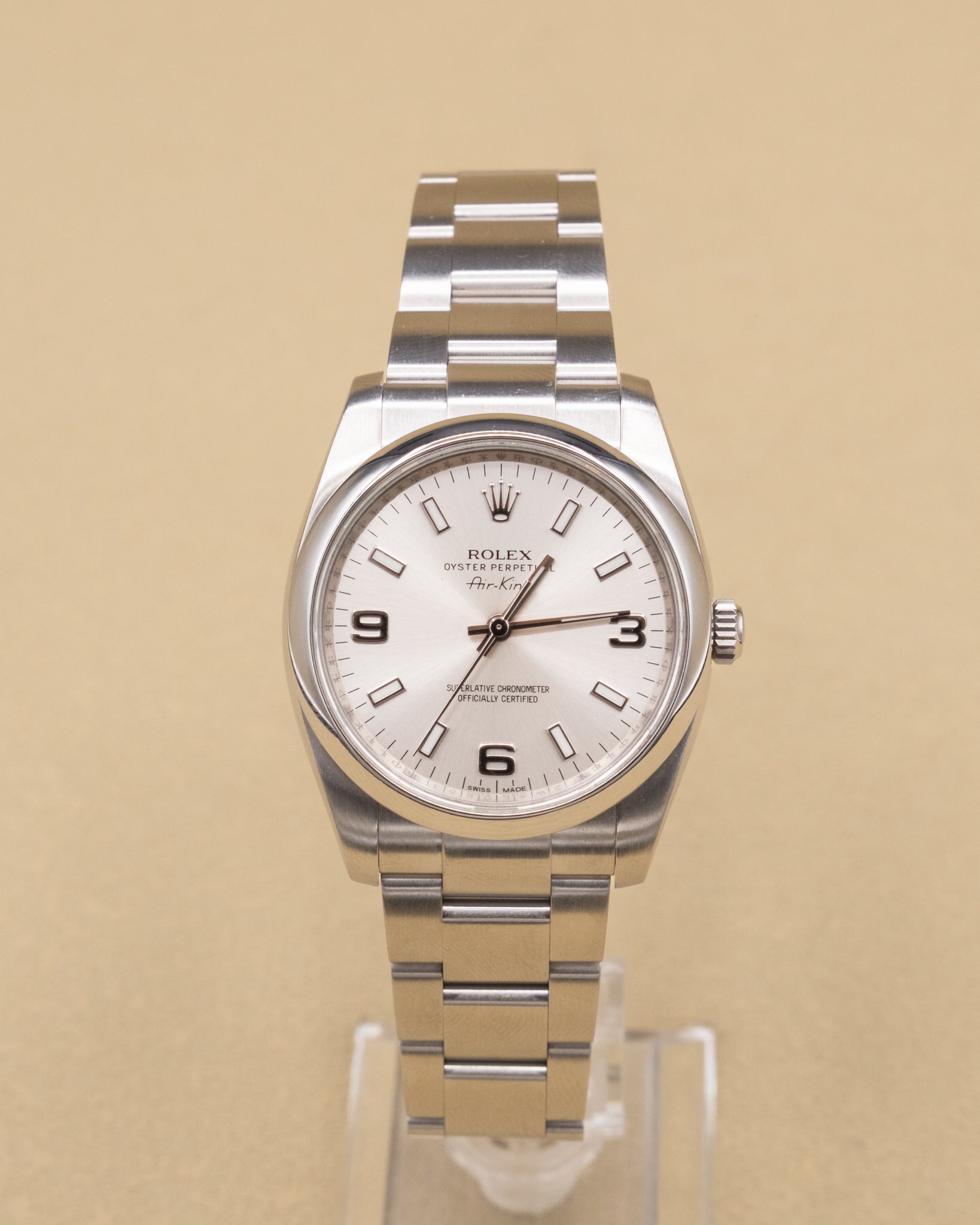 Rolex Airking Silver Stick Dial on Oyster 114200