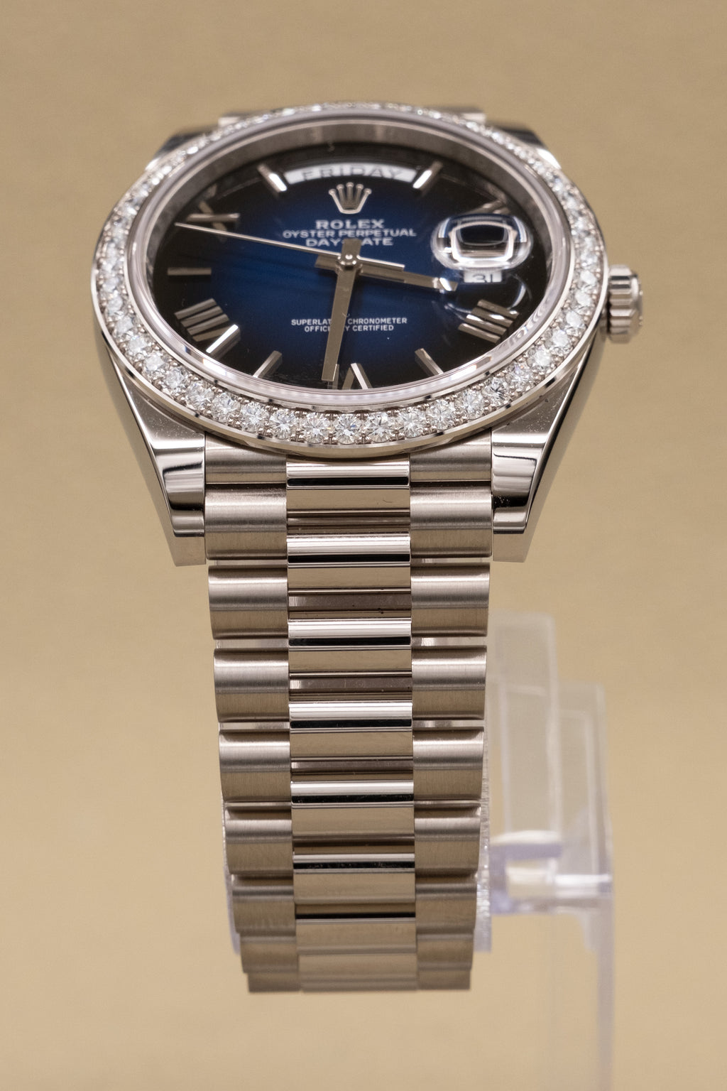 Rolex Day-Date 40 Blue Ombre Roman Dial on President 228349RBR Complete 2025
