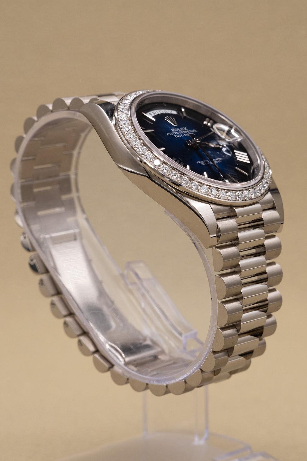 Rolex Day-Date 40 Blue Ombre Roman Dial on President 228349RBR Complete 2025