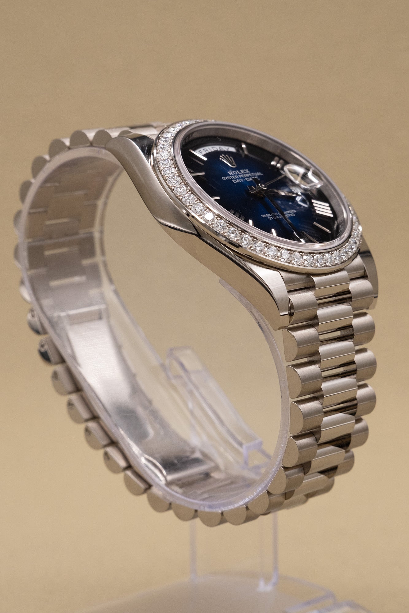 Rolex Day-Date 40 Blue Ombre Roman Dial on President 228349RBR Complete 2025