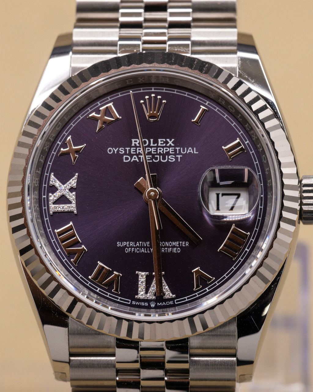 Rolex Datejust 36 Aubergine Purple Diamond Roman Vi And Ix Dial on Jubilee 126234 Complete 2026