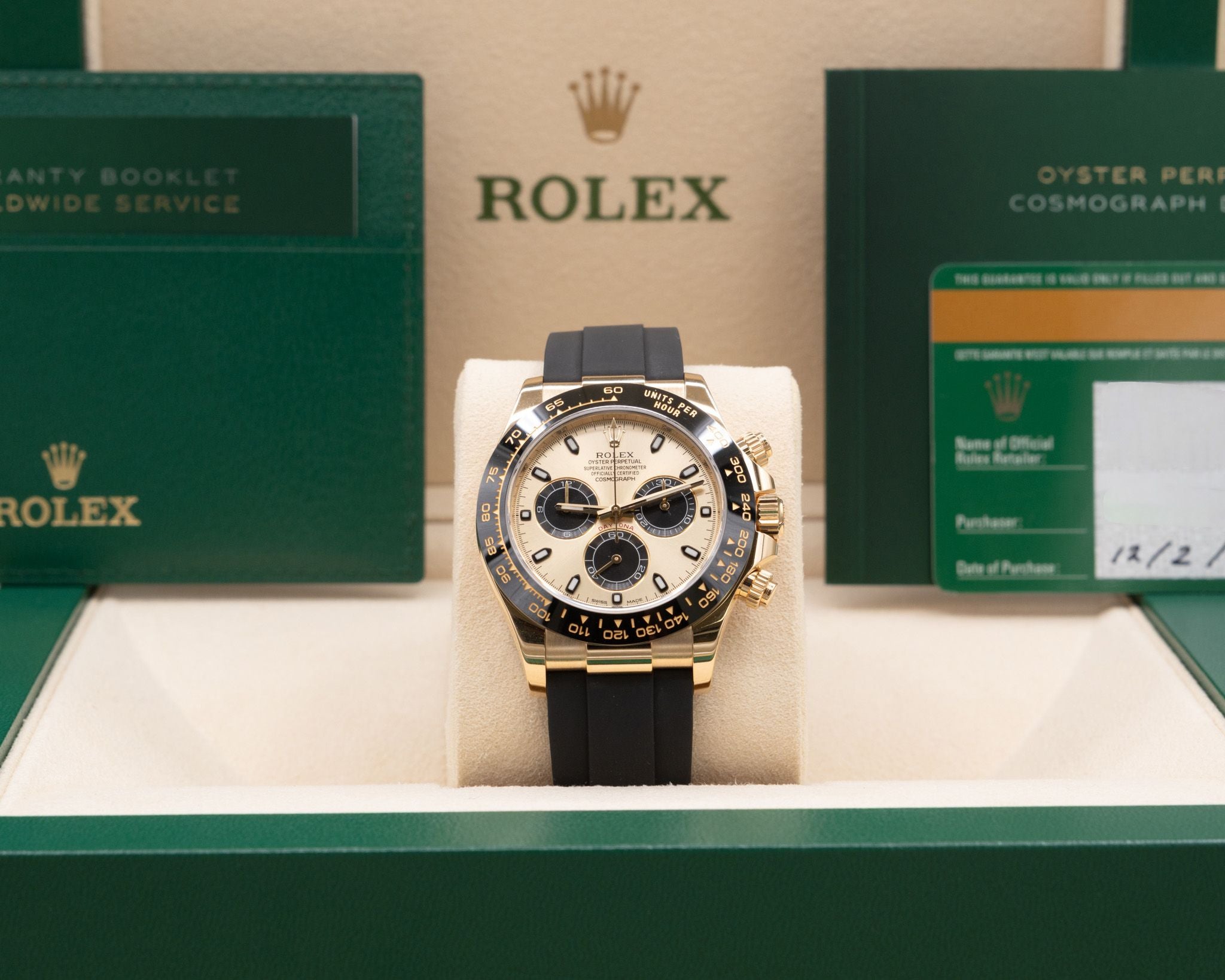 Rolex Daytona Champagne And Index Dial on Oysterflex 116518LN Card 2020