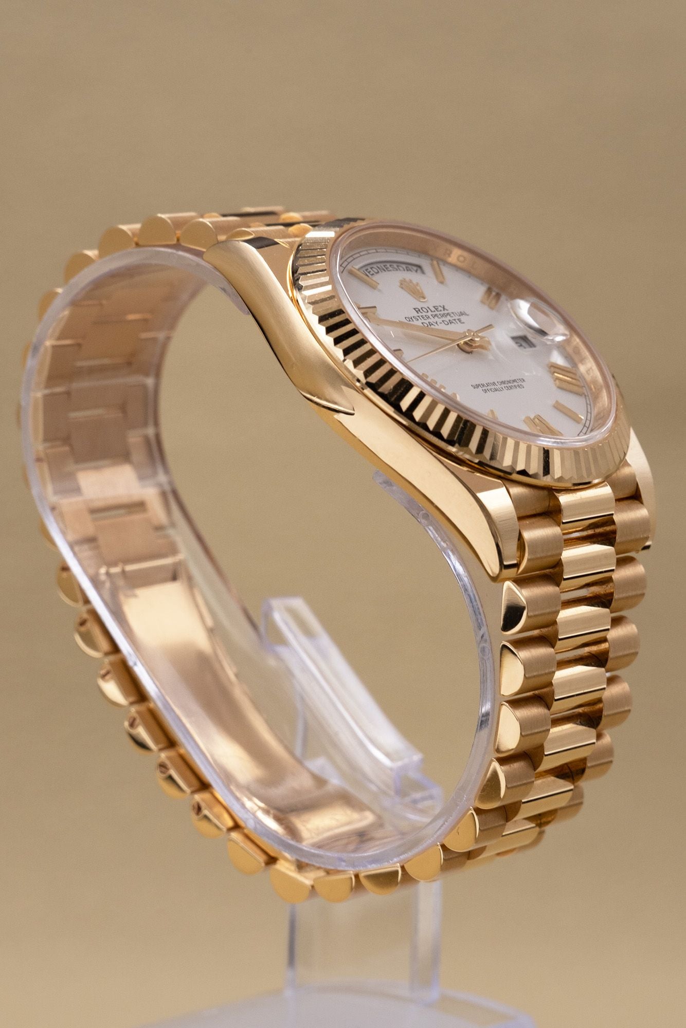 Rolex Day-Date 40 White Bevelled Roman Dial on President 228238 Complete 2025