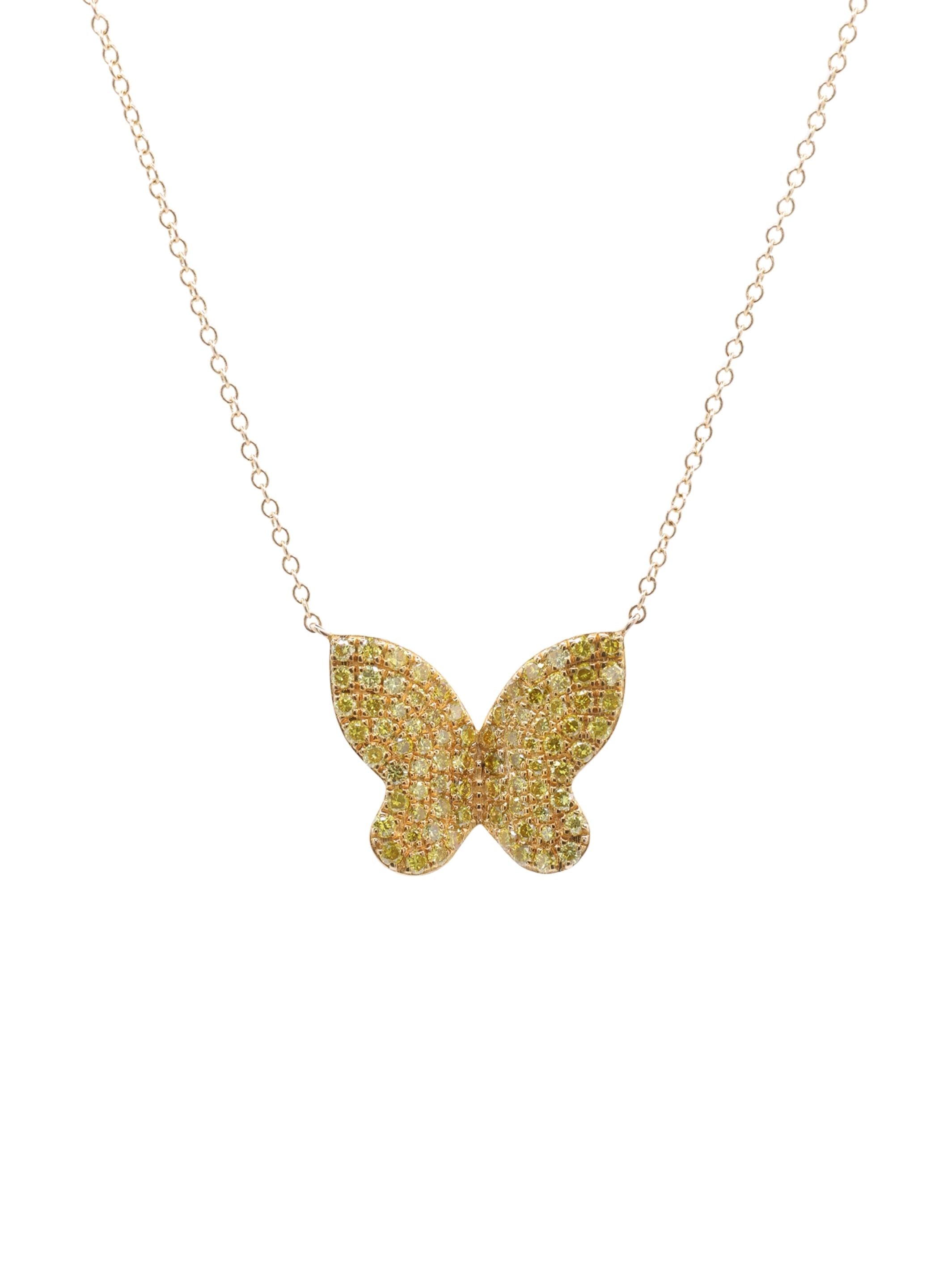 14K Yellow Gold Large Yellow Butterfly Diamond Pendant 2.5ct JS041320