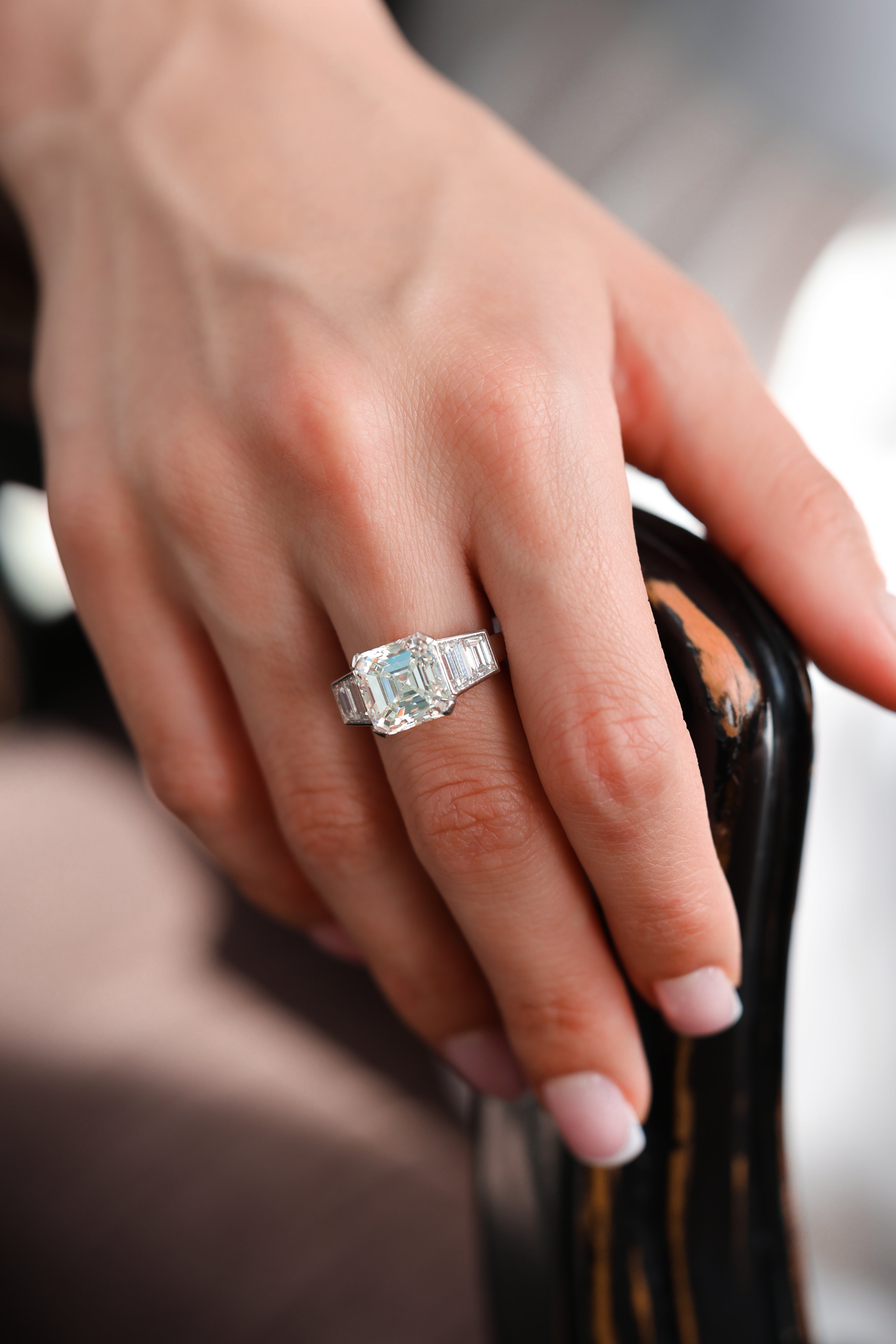 Asscher Diamond 18KT White Gold Three Stone Ring 5.71ct R-501AS