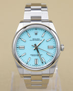 Rolex Oyster Perpetual 41 Turquoise Blue Index Dial on Oyster 124300 Complete 2021