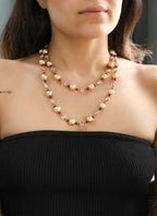 Yellow Gold PEARL & RUBY BEADS FIX, Statement Necklace