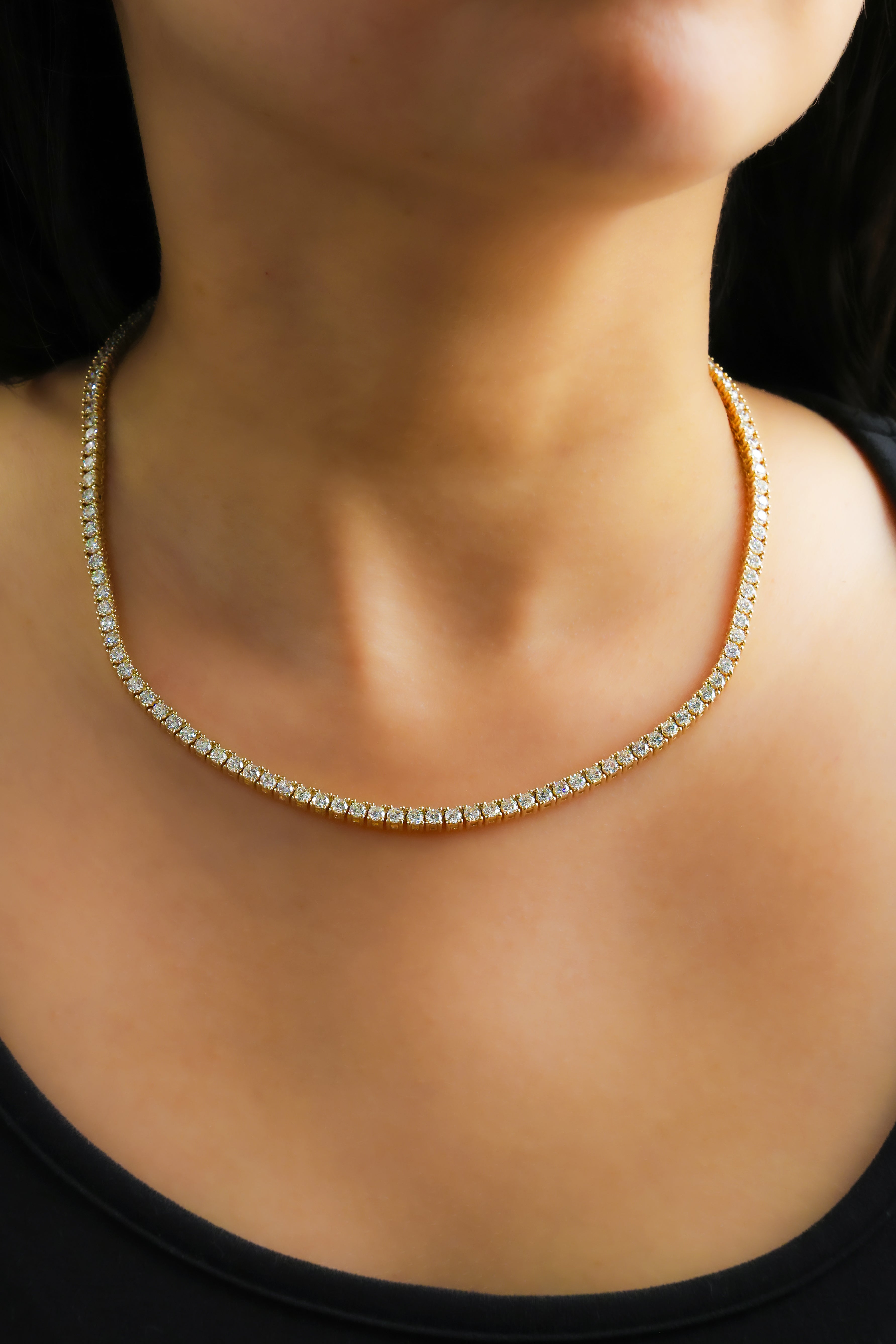 14K Yellow Gold Round Natural Diamond Tennis Necklace N-1268RD