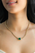 14K Yellow Gold Round Diamond Emerald Cuban Chain 26.4ct N-207CUBAN