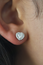14KT White Gold Heart Halo Diamond Stud Earrings 0.95ctw E-095HS