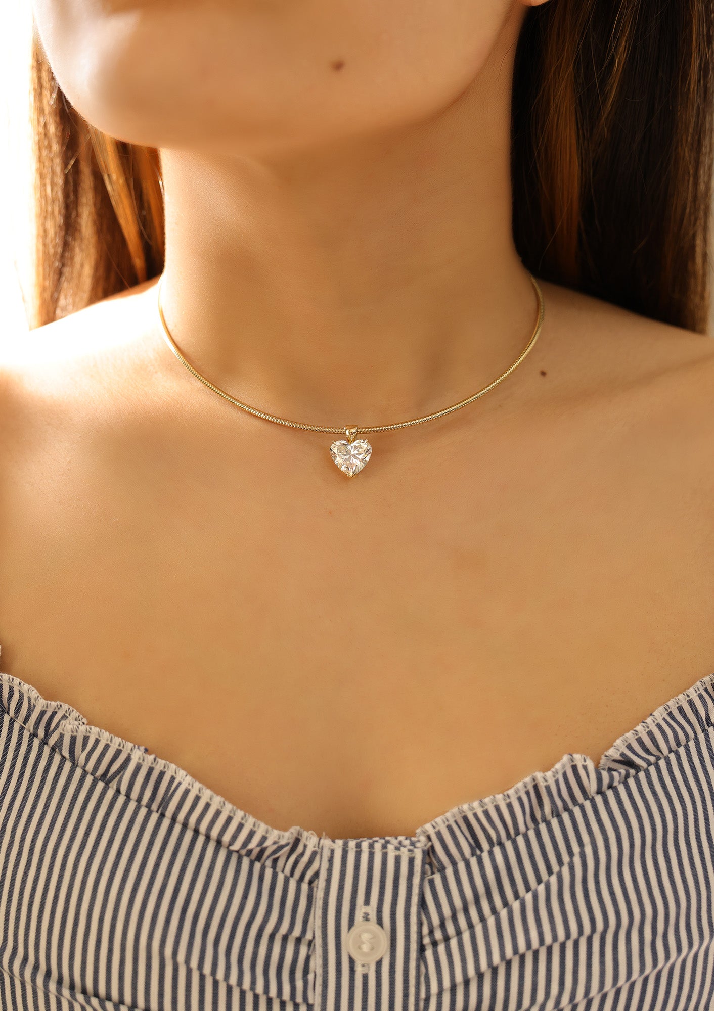 14K Yellow Gold Lab Grown Heart Diamond Collar Necklace 10.7ct N-506HS