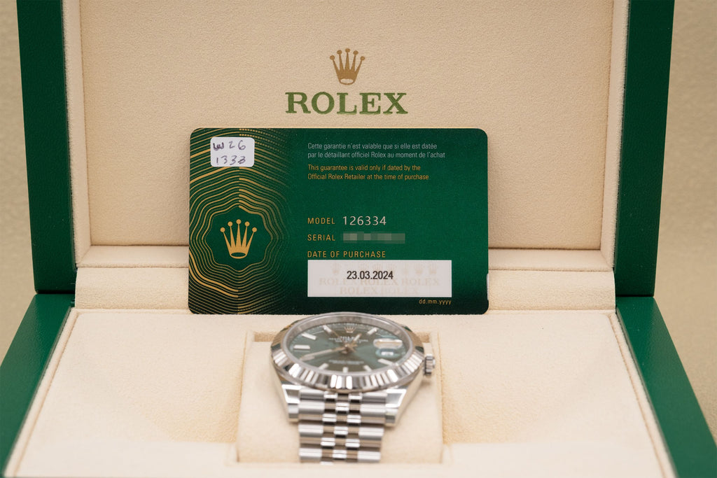 Rolex Datejust 41 Mint Green Index Dial on Jubilee 126334 Complete 2024