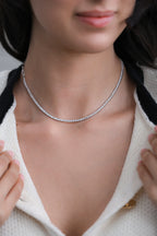 14K White Gold Round Diamond Half Chain Tennis Necklace 12.3ct N-3582