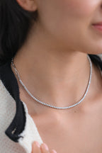 14K White Gold Round Diamond Half Chain Tennis Necklace 12.3ct N-3582