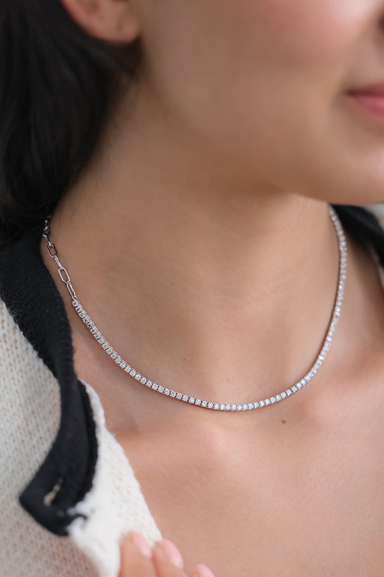 14K White Gold Round Diamond Half Chain Tennis Necklace 12.3ct N-3582